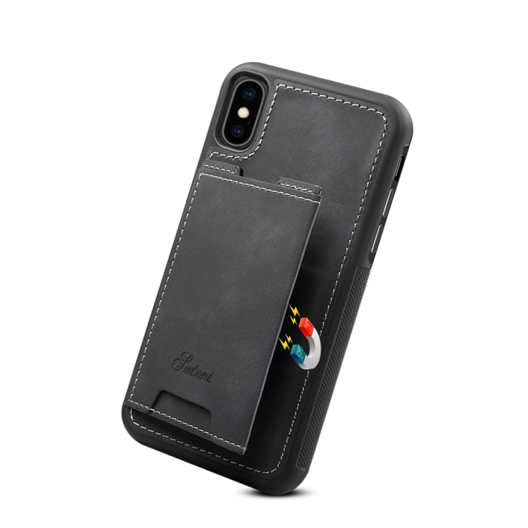 For iPhone X / XS Shockproof TPU + PU Protective Case with Holder & Card Slot