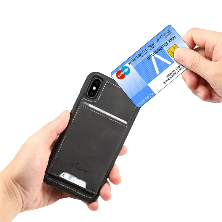 For iPhone X / XS Shockproof TPU + PU Protective Case with Holder & Card Slot