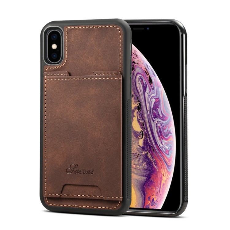 For iPhone X / XS Shockproof TPU + PU Protective Case with Holder & Card Slot