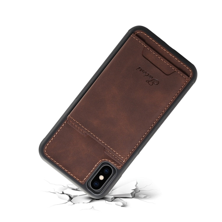 For iPhone X / XS Shockproof TPU + PU Protective Case with Holder & Card Slot