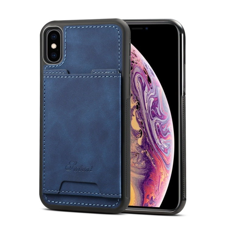 For iPhone X / XS Shockproof TPU + PU Protective Case with Holder & Card Slot