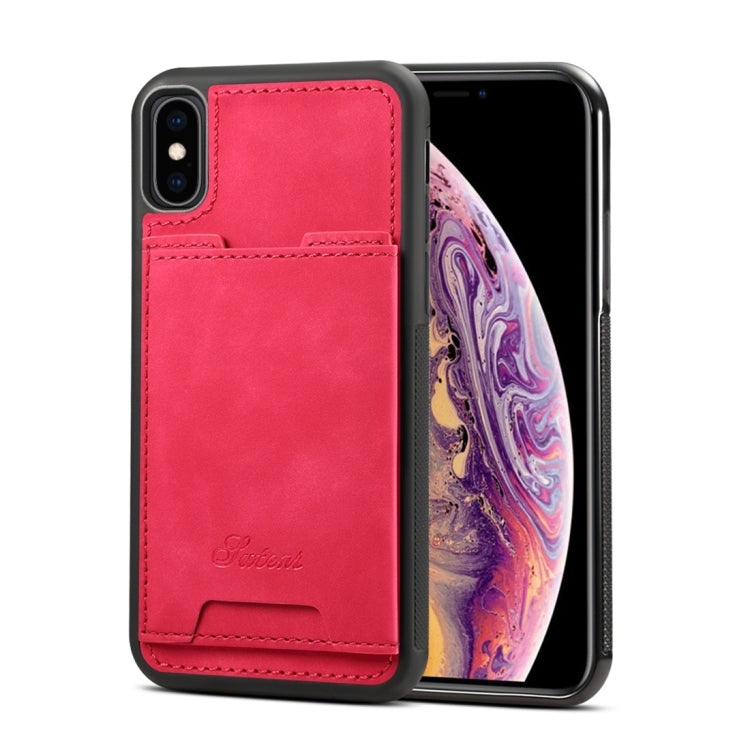 For iPhone X / XS Shockproof TPU + PU Protective Case with Holder & Card Slot