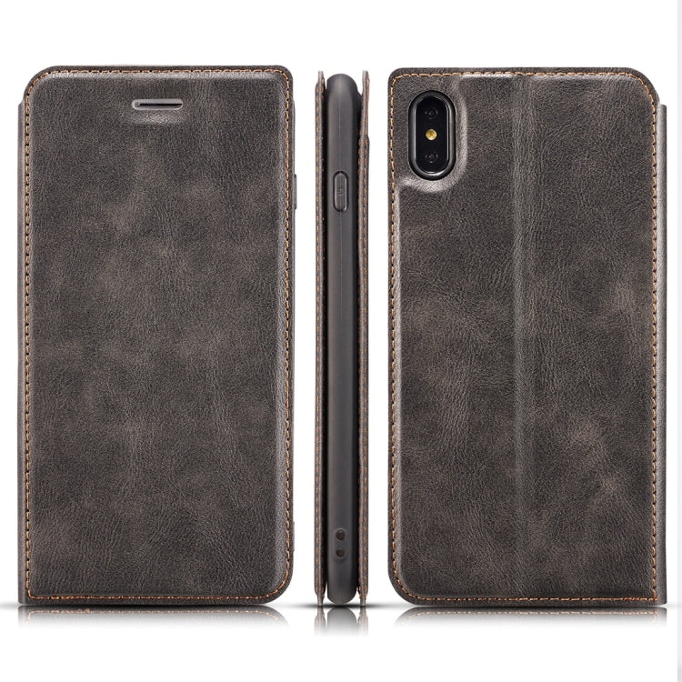 For iPhone X / XS Retro Simple Ultra-thin Magnetic Horizontal Flip Leather Case with Holder & Card Slots & Lanyard