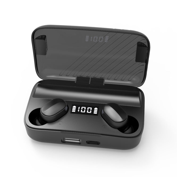 A9 TWS CVC8.0 and DSP Dual Noise Cancelling Bluetooth Earphone with Magnetic Charging Box & LED Digital Display, Support Touch & HD Call & Siri & Power Bank(Black)