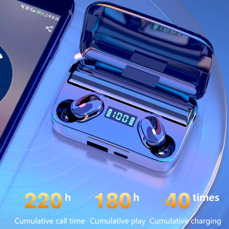 A9 TWS CVC8.0 and DSP Dual Noise Cancelling Bluetooth Earphone with Magnetic Charging Box & LED Digital Display, Support Touch & HD Call & Siri & Power Bank(Black)