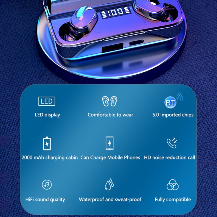 A9 TWS CVC8.0 and DSP Dual Noise Cancelling Bluetooth Earphone with Magnetic Charging Box & LED Digital Display, Support Touch & HD Call & Siri & Power Bank(Black)