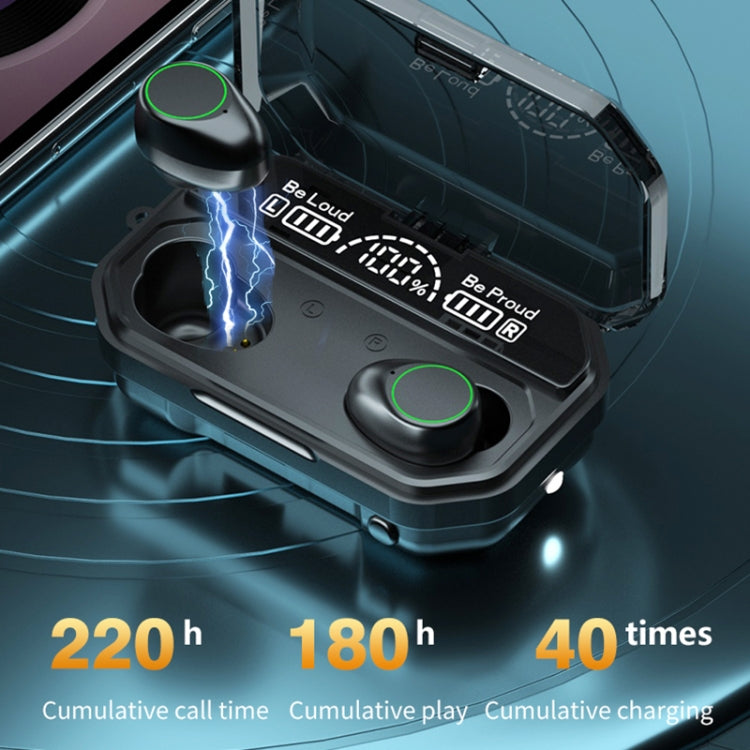 A16 TWS CVC8.0 and DSP Dual Noise Cancelling Touch Bluetooth Earphone with Magnetic Charging Box, Support Three-screen LED Power Display & HD Call & Siri & Power Bank(Black)