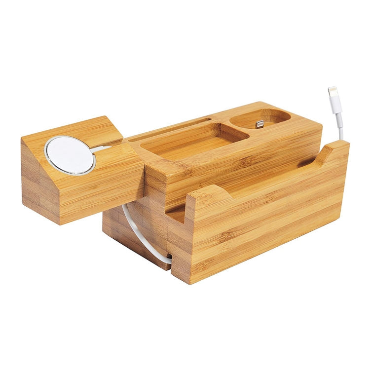 Multi-function Bamboo Charging Station Charger Stand Management Base with 3 USB Ports, For Apple Watch, AirPods, iPhone, US Plug