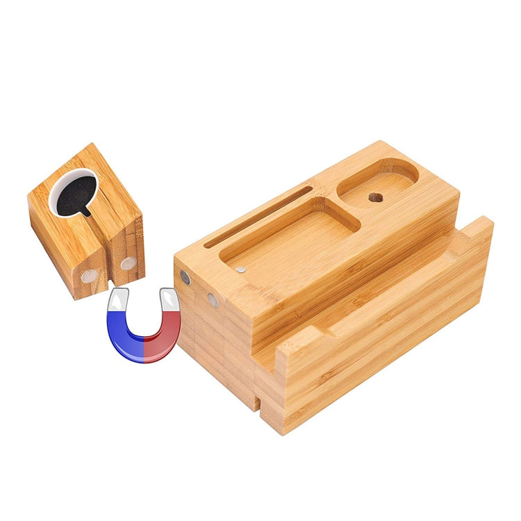 Multi-function Bamboo Charging Station Charger Stand Management Base with 3 USB Ports, For Apple Watch, AirPods, iPhone, US Plug