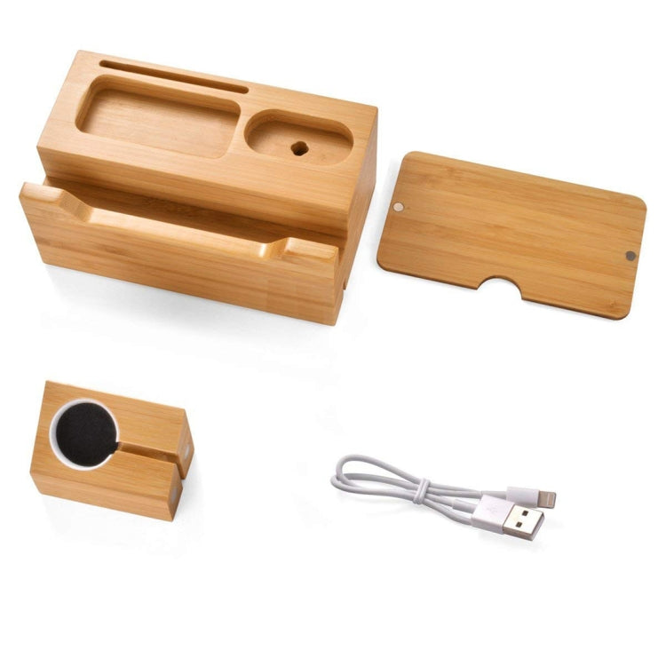 Multi-function Bamboo Charging Station Charger Stand Management Base with 3 USB Ports, For Apple Watch, AirPods, iPhone, US Plug