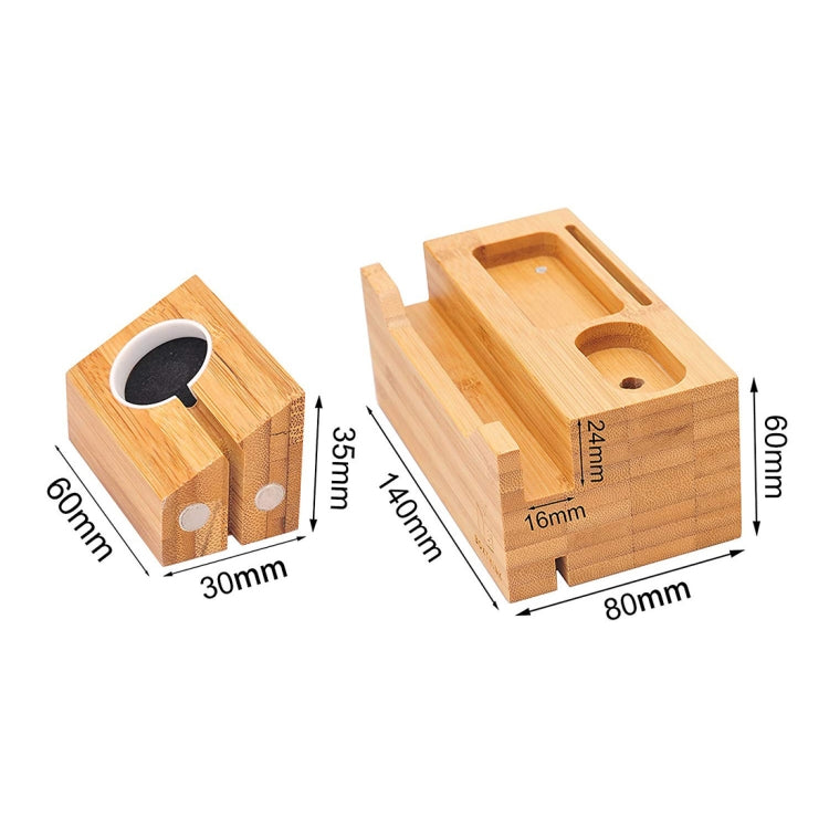 Multi-function Bamboo Charging Station Charger Stand Management Base with 3 USB Ports, For Apple Watch, AirPods, iPhone, US Plug