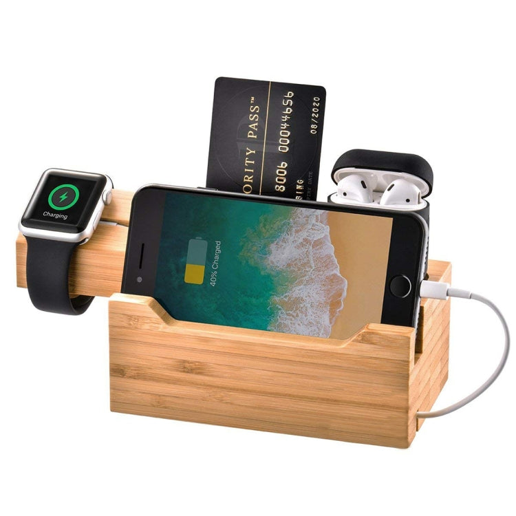 Multi-function Bamboo Charging Station Charger Stand Management Base with 3 USB Ports, For Apple Watch, AirPods, iPhone, UK Plug