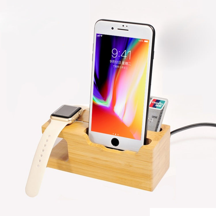 Multi-function Bamboo Charging Station Charger Stand Management Base with 3 USB Ports, For Apple Watch, iPhone, AU Plug