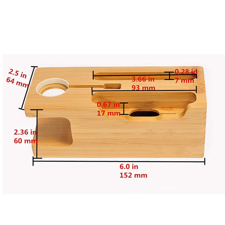 Multi-function Bamboo Charging Station Charger Stand Management Base with 3 USB Ports, For Apple Watch, iPhone, AU Plug