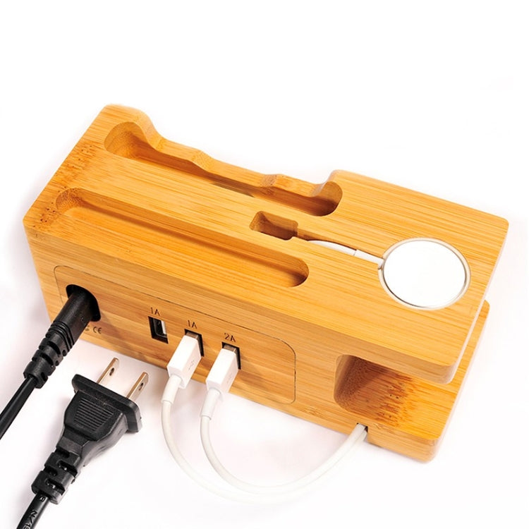 Multi-function Bamboo Charging Station Charger Stand Management Base with 3 USB Ports, For Apple Watch, iPhone, UK Plug
