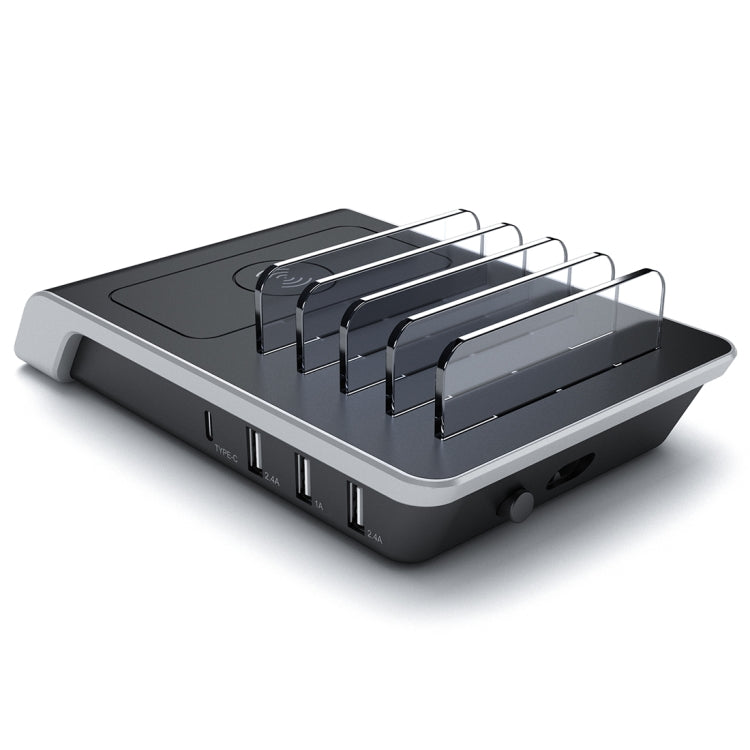 HQ-UD09 4 USB Ports Qi Standard Wireless Charger Phone Desktop Stand Holder, EU Plug