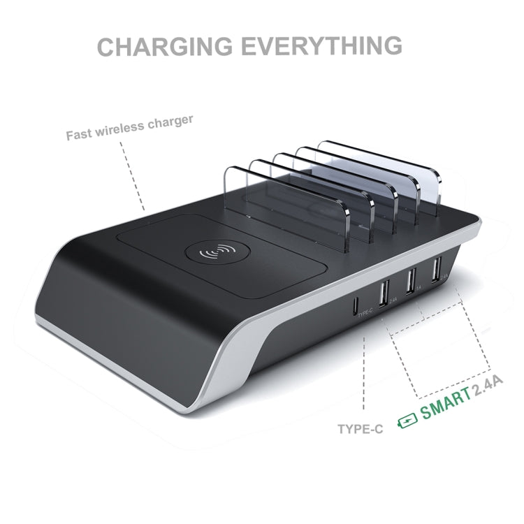 HQ-UD09 4 USB Ports Qi Standard Wireless Charger Phone Desktop Stand Holder, EU Plug