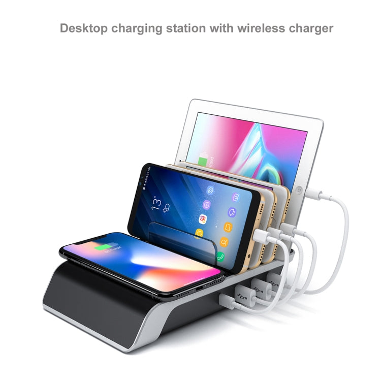 HQ-UD09 4 USB Ports Qi Standard Wireless Charger Phone Desktop Stand Holder, EU Plug