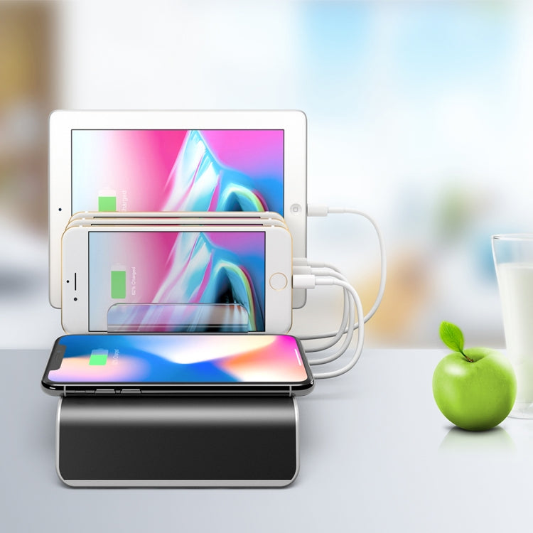 HQ-UD09 4 USB Ports Qi Standard Wireless Charger Phone Desktop Stand Holder, EU Plug