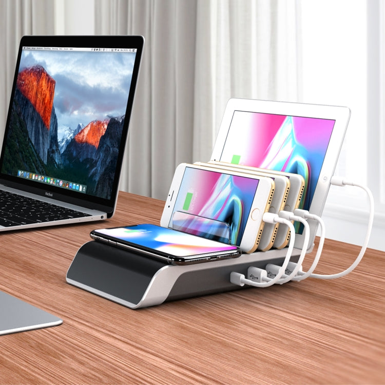 HQ-UD09 4 USB Ports Qi Standard Wireless Charger Phone Desktop Stand Holder, EU Plug