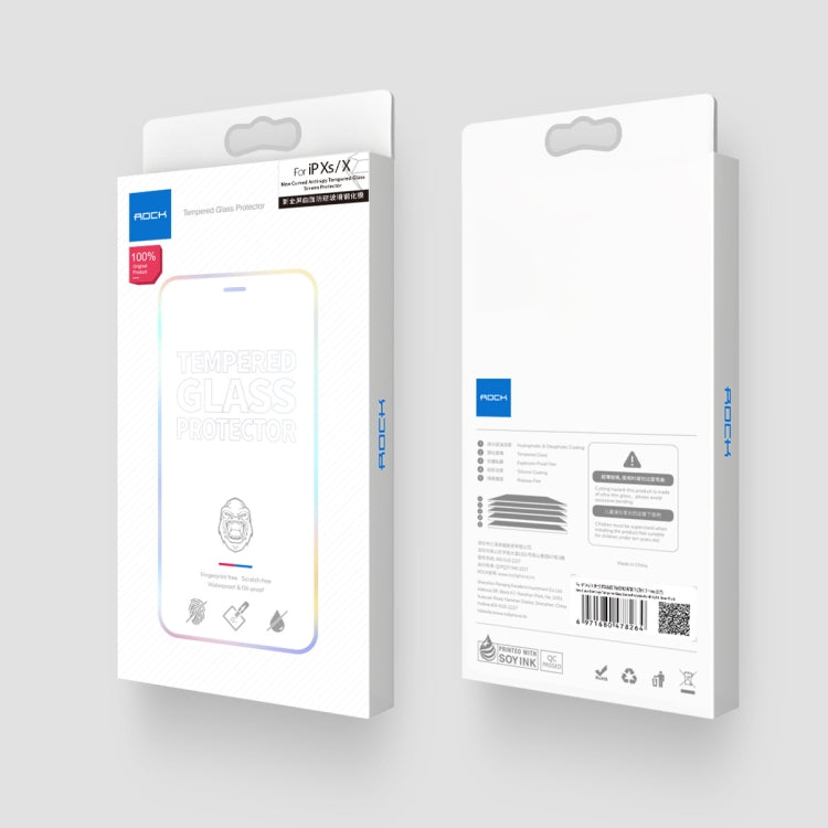 For iPhone X / XS ROCK 9H 0.3mm HD Curved Anti-glare Full Screen Tempered Glass Film (Black)