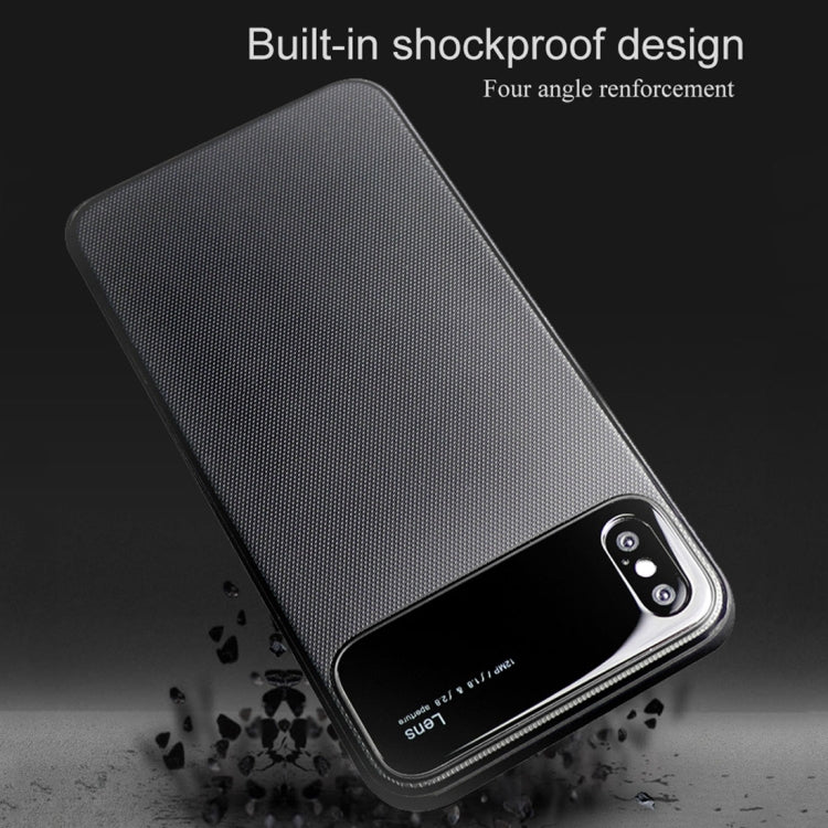 For iPhone X / XS Lenuo LeJazz Series Shockproof TPU + Glass Protective Case (Blue)