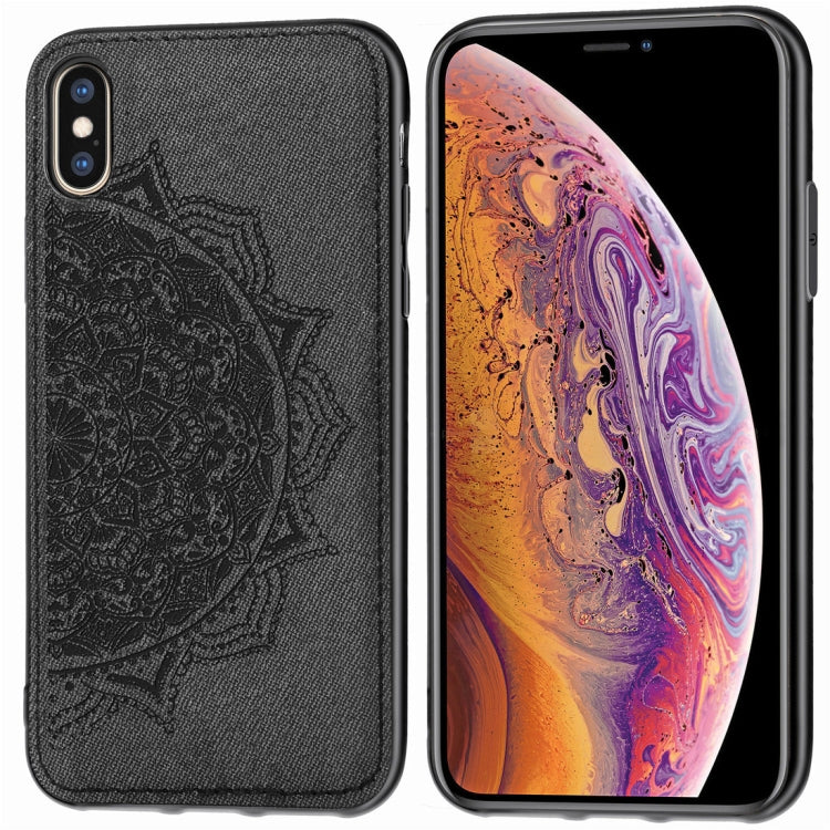 For iPhone X / XS Pressed Printing Mandragora Pattern Fabric Texture TPU + PC Shockproof Case