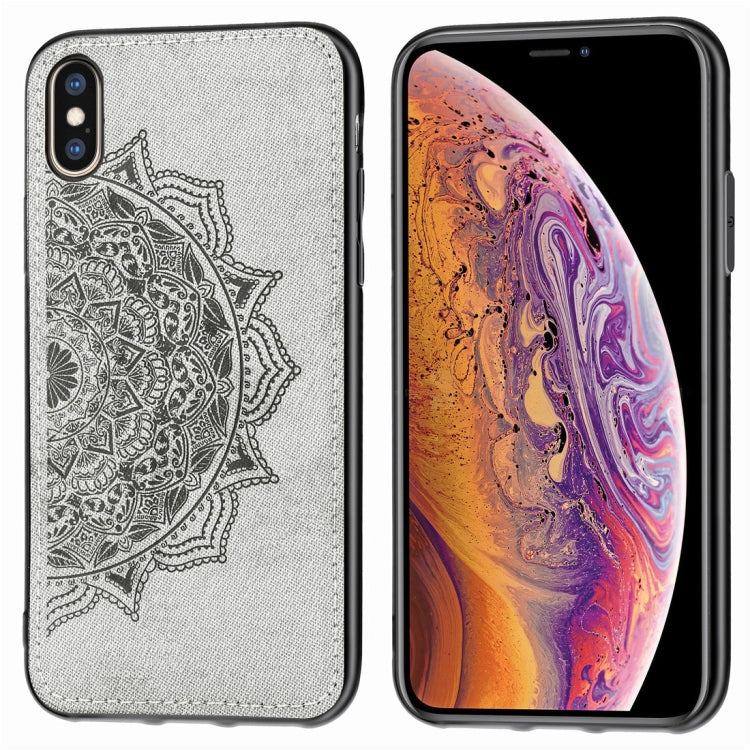 For iPhone X / XS Pressed Printing Mandragora Pattern Fabric Texture TPU + PC Shockproof Case