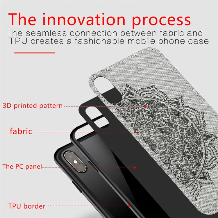 For iPhone X / XS Pressed Printing Mandragora Pattern Fabric Texture TPU + PC Shockproof Case