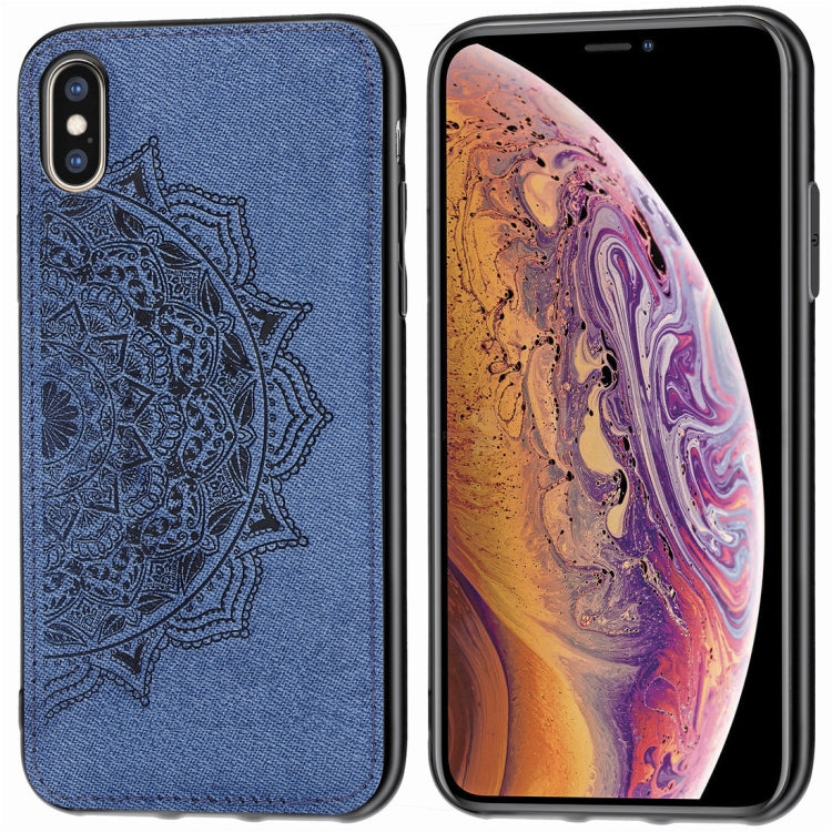 For iPhone X / XS Pressed Printing Mandragora Pattern Fabric Texture TPU + PC Shockproof Case