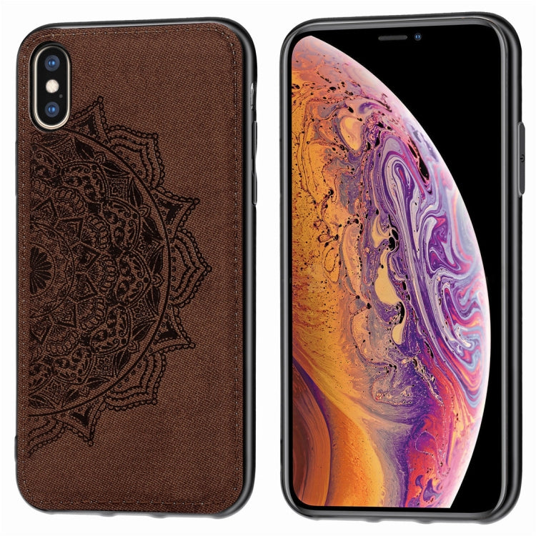 For iPhone X / XS Pressed Printing Mandragora Pattern Fabric Texture TPU + PC Shockproof Case