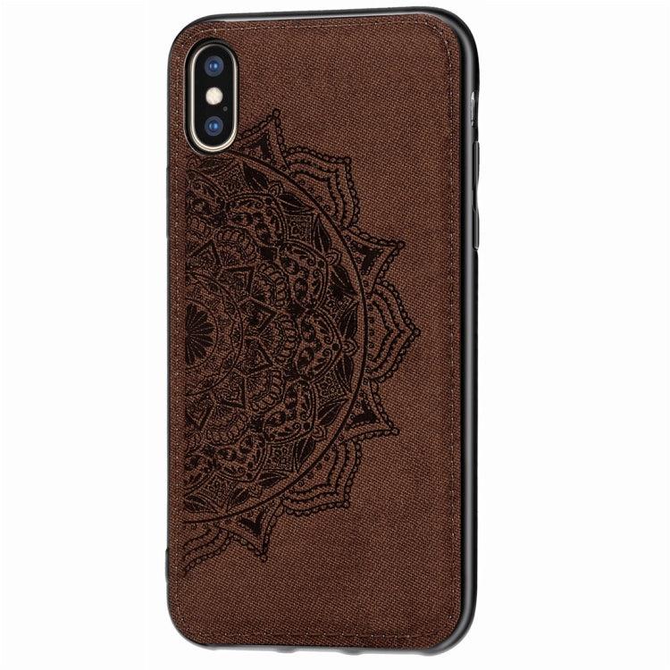 For iPhone X / XS Pressed Printing Mandragora Pattern Fabric Texture TPU + PC Shockproof Case