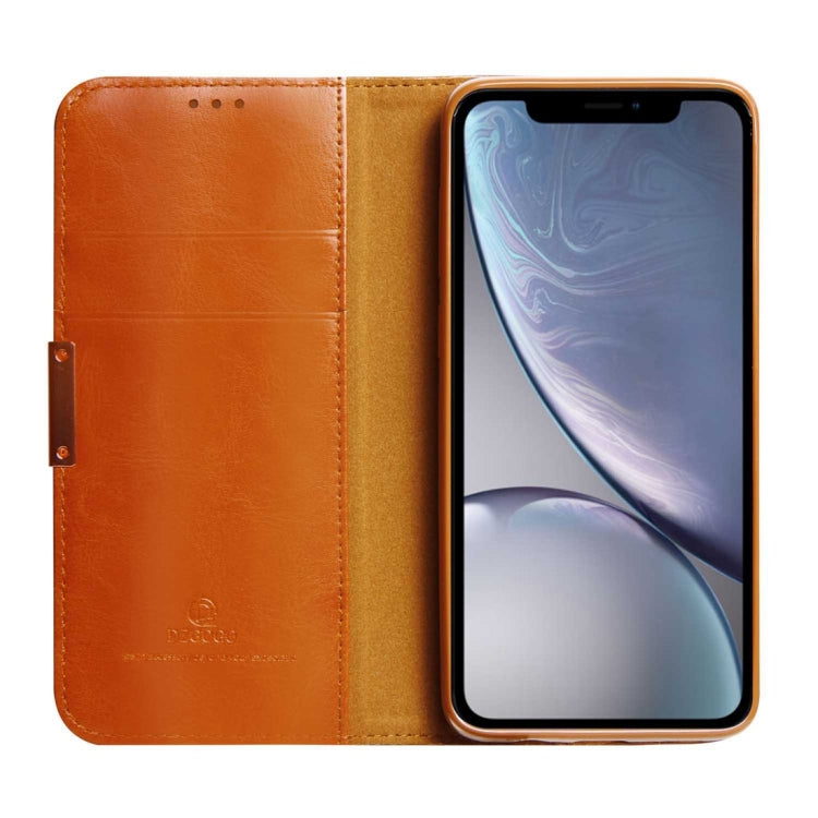 For iPhone XR DZGOGO ROYALE II Series Magnetic Horizontal Flip Genuine Leather Case with Card Slots & Holder