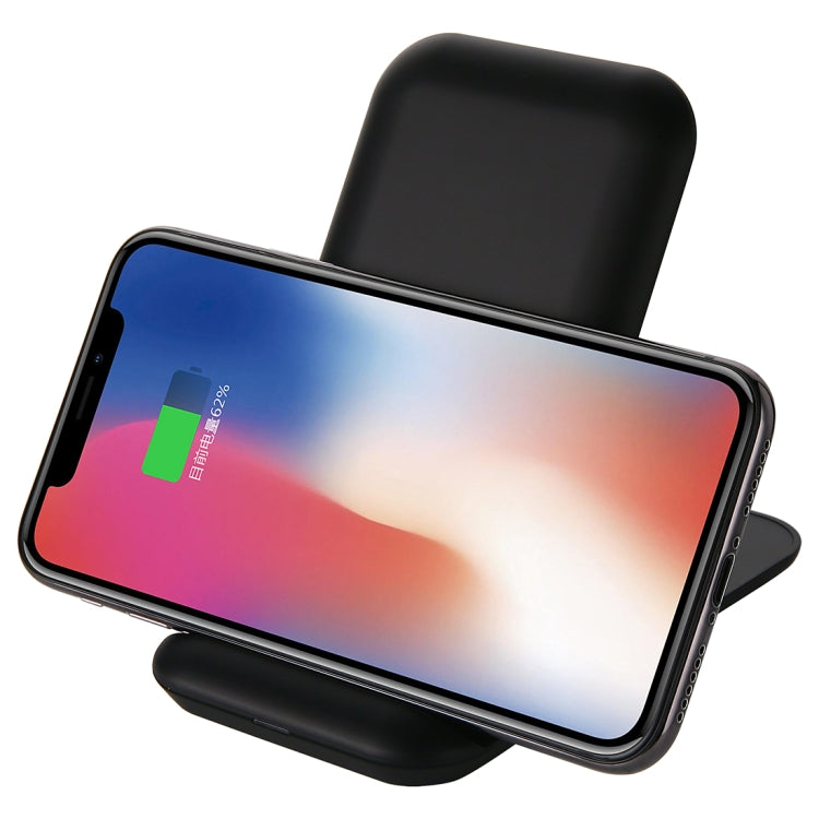 Q800 QI Three Coil Vertical Foldable Wireless Charger with Mobile Phone Holder (Black)