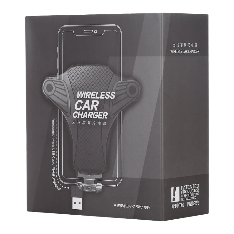 1803WC 10W Wireless Smart Car Charger Mobile Phone Holder with Retractable Micro USB Cable, Length: 85cm(Black)