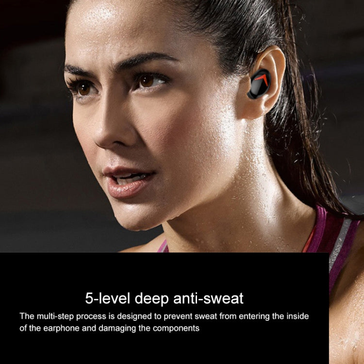 DFA8 TWS Bluetooth 5.0 Touch Sweatproof Wireless Bluetooth Sports Earphone with Charging Box, Support Siri & Call & Power Bank