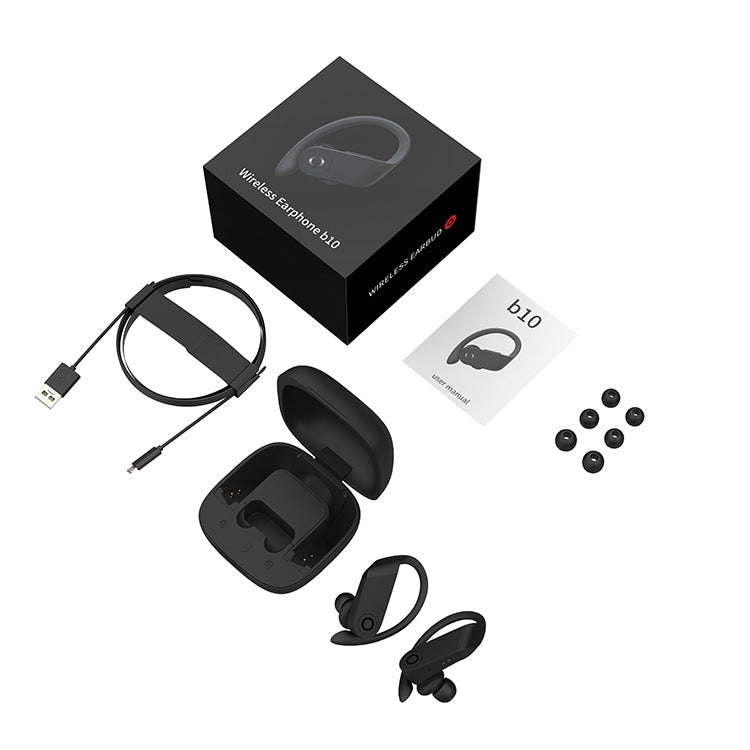 b10 TWS Bluetooth 5.0 Hanging Ear Wireless Bluetooth Sports Earphone with Magnetic Charging Box, Support Call & Siri & Charging Box Wireless Charging(Black)