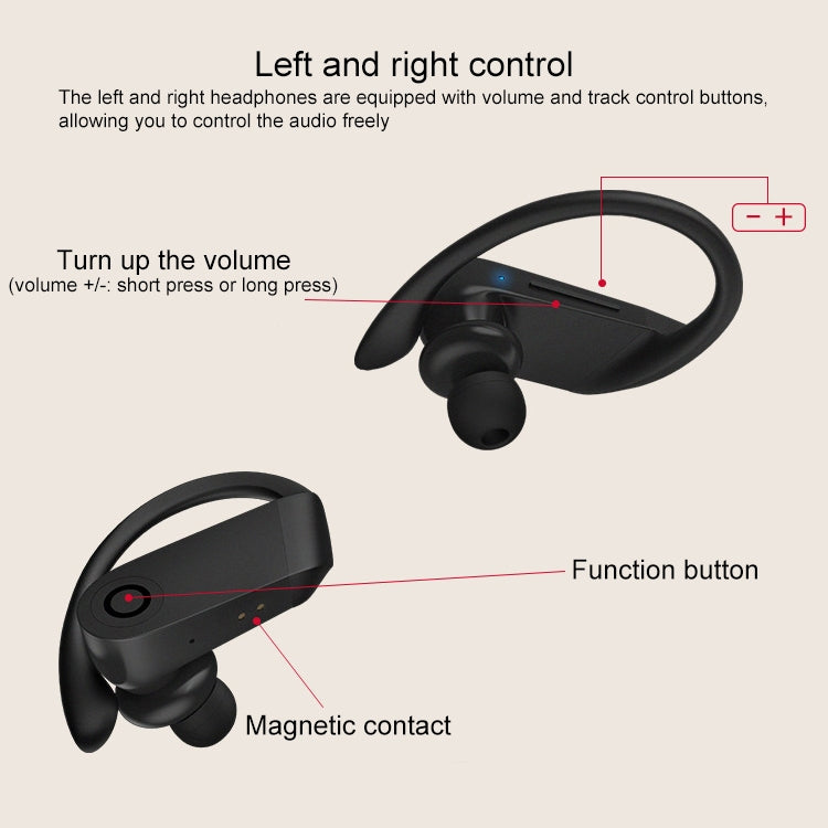 b10 TWS Bluetooth 5.0 Hanging Ear Wireless Bluetooth Sports Earphone with Magnetic Charging Box, Support Call & Siri & Charging Box Wireless Charging(Black)