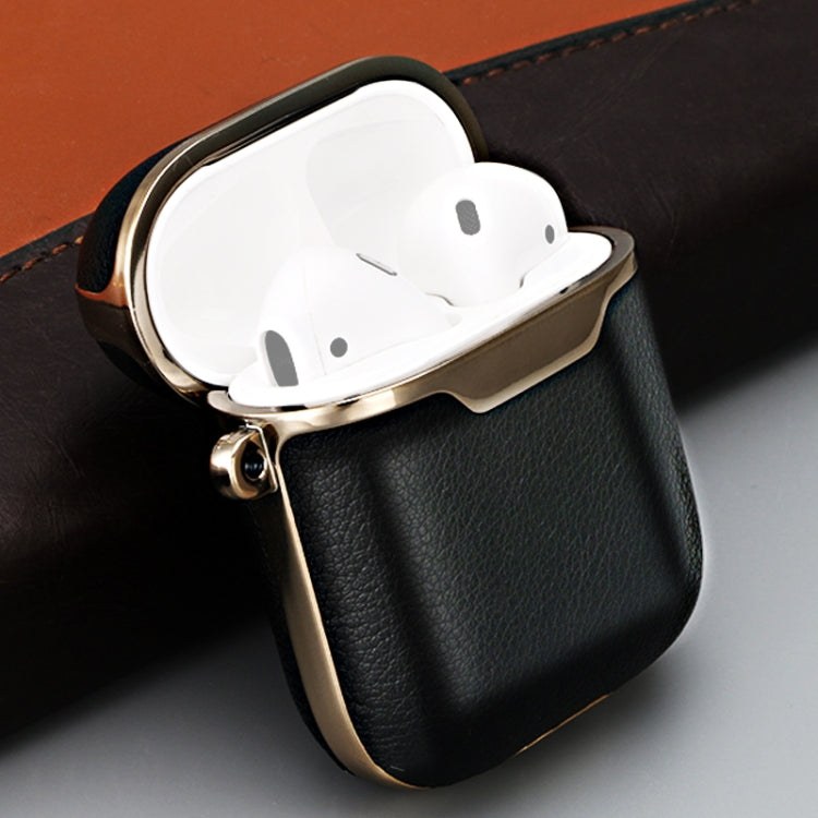 Full-coverage Earphone Protective Leather Case for AirPods 1 / 2, with Ring(Black)