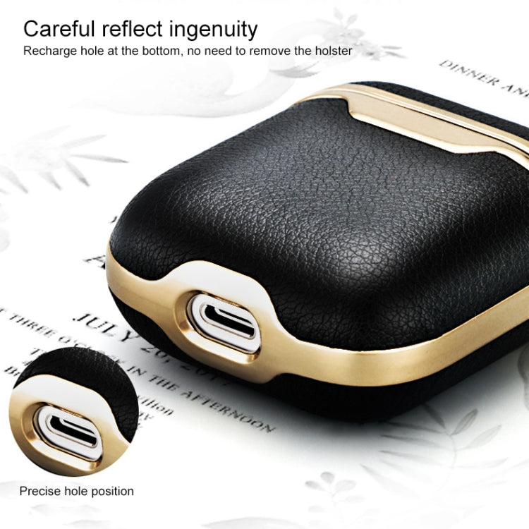 Full-coverage Earphone Protective Leather Case for AirPods 1 / 2, with Ring(Black)
