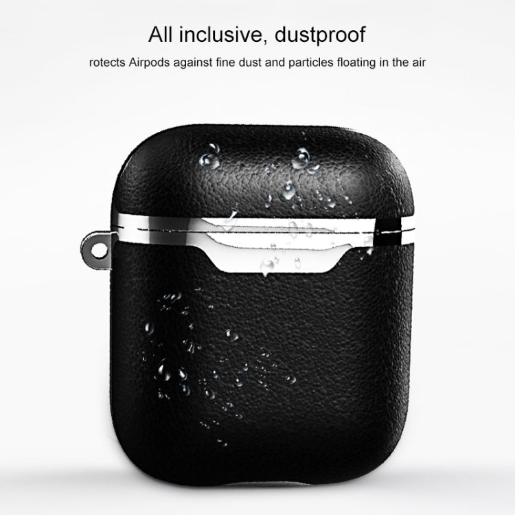 Full-coverage Earphone Protective Leather Case for AirPods 1 / 2, with Ring(Black)