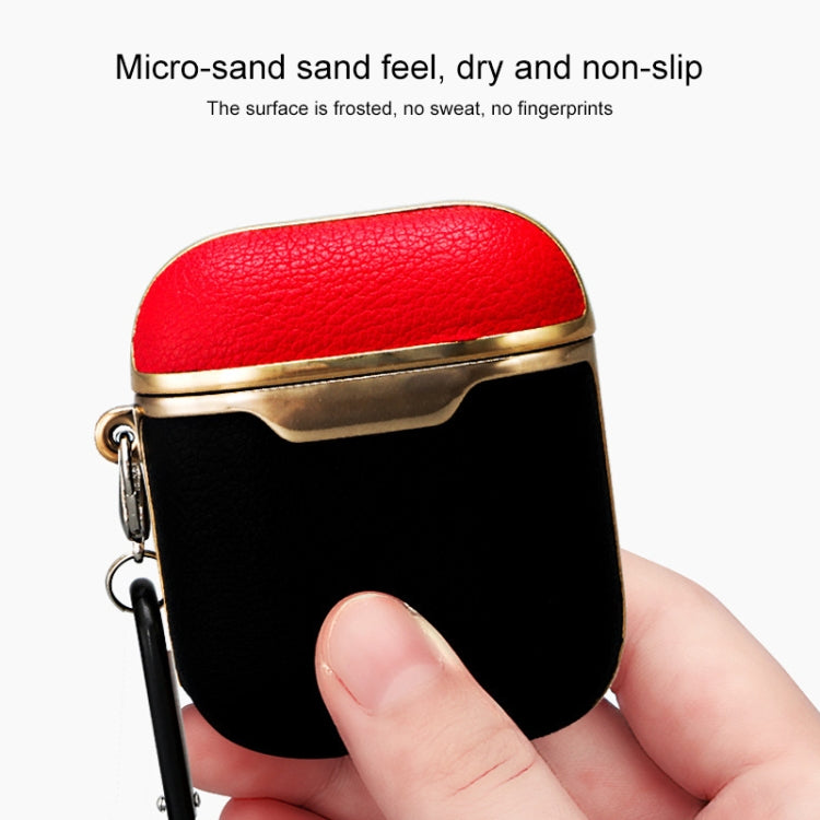 Full-coverage Earphone Protective Leather Case for AirPods 1 / 2, with Ring(Black)