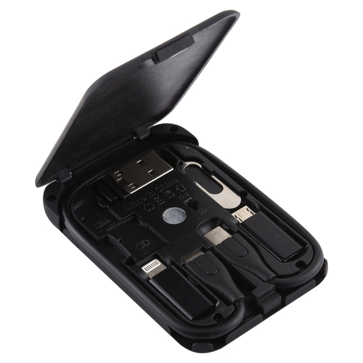 HAMTOD S10 Multifunctional Data Cable Digital Product Storage Box, Support Mobile Phone Holder & QI Wireless Fast Charge & Card Reader(Black)