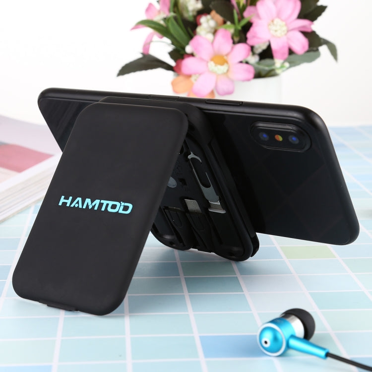 HAMTOD S10 Multifunctional Data Cable Digital Product Storage Box, Support Mobile Phone Holder & QI Wireless Fast Charge & Card Reader(Black)
