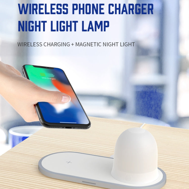 W34 QI Wireless Fast Charging Base with Magnetic Two-color Night Light & Touch Switch (White)