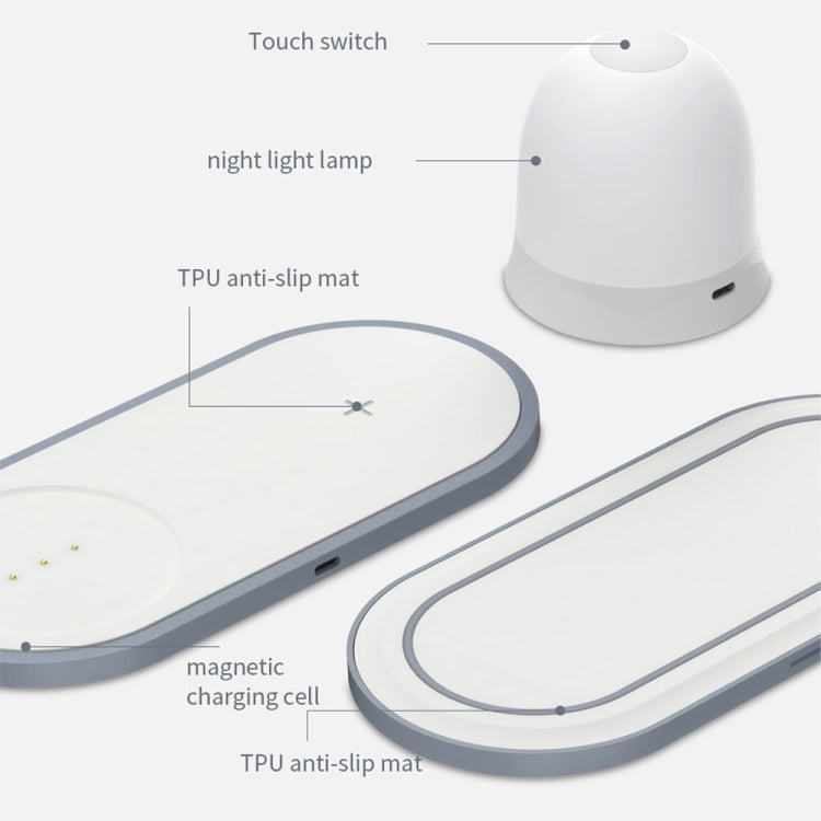 W34 QI Wireless Fast Charging Base with Magnetic Two-color Night Light & Touch Switch (White)