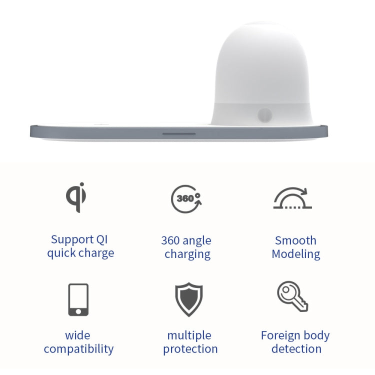 W34 QI Wireless Fast Charging Base with Magnetic Two-color Night Light & Touch Switch (White)
