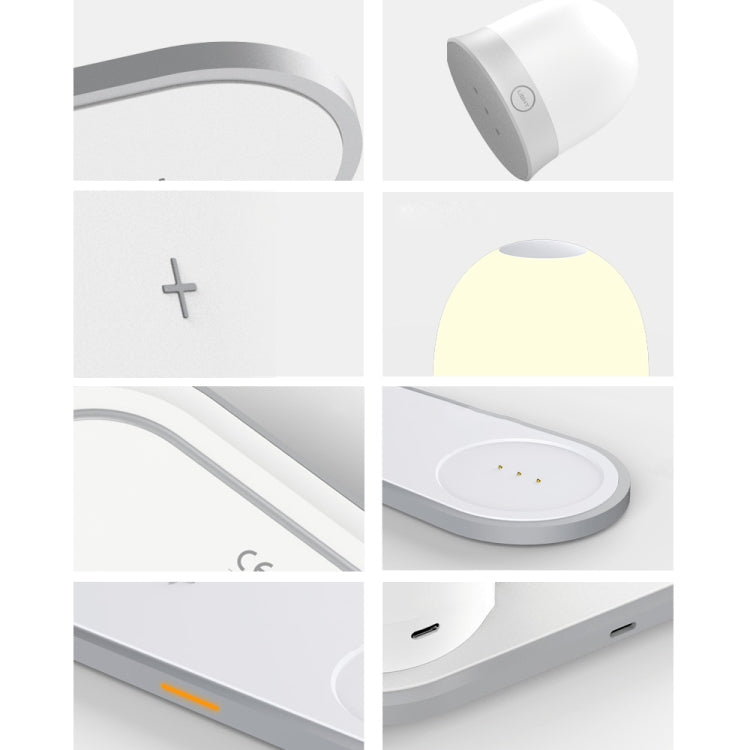 W34 QI Wireless Fast Charging Base with Magnetic Two-color Night Light & Touch Switch (White)
