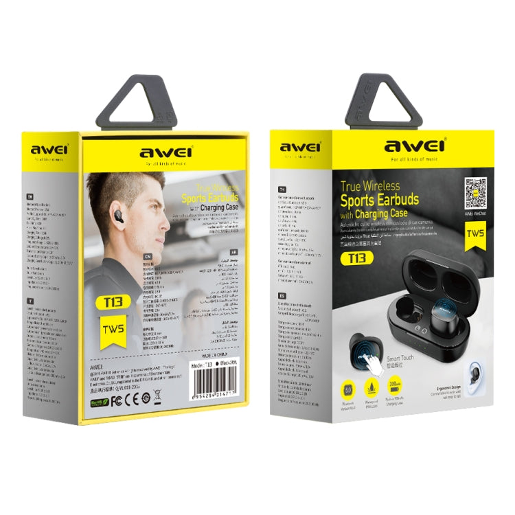 awei T13 TWS Bluetooth V5.0 Ture Wireless Sports Headset with Charging Case(Black)