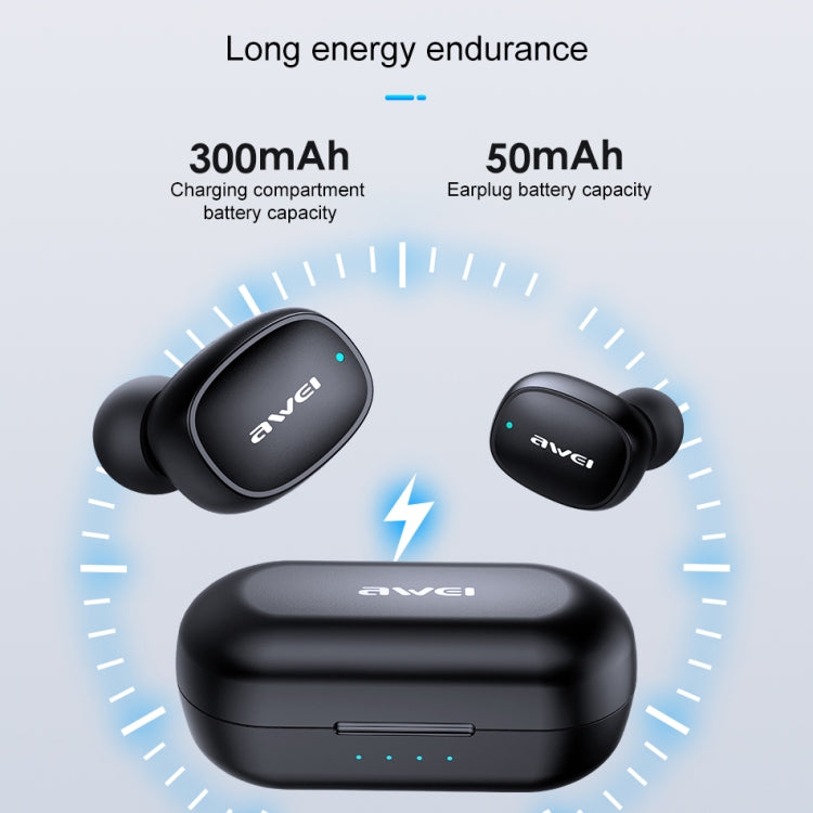 awei T13 TWS Bluetooth V5.0 Ture Wireless Sports Headset with Charging Case(Black)